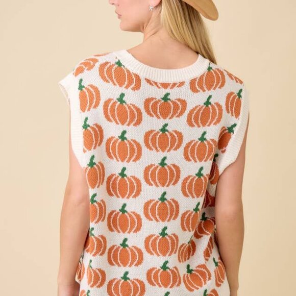 Women's Pumpkin Sleeveless Sweater Mainstrip Size Small - Picture 3 of 6